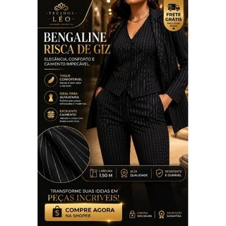 Tecido Bengaline Risca de Giz Premium – Poliamida, Viscose e Elastano | Alfaiataria, Calça Social, Blazer, Moda Feminina
