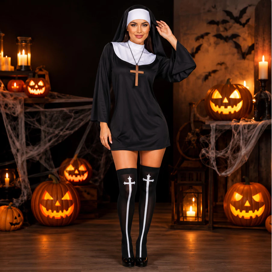 Kit Fantasia de Freira Halloween Cosplay Festa 2/4 Pcs — imagem 2 de 2