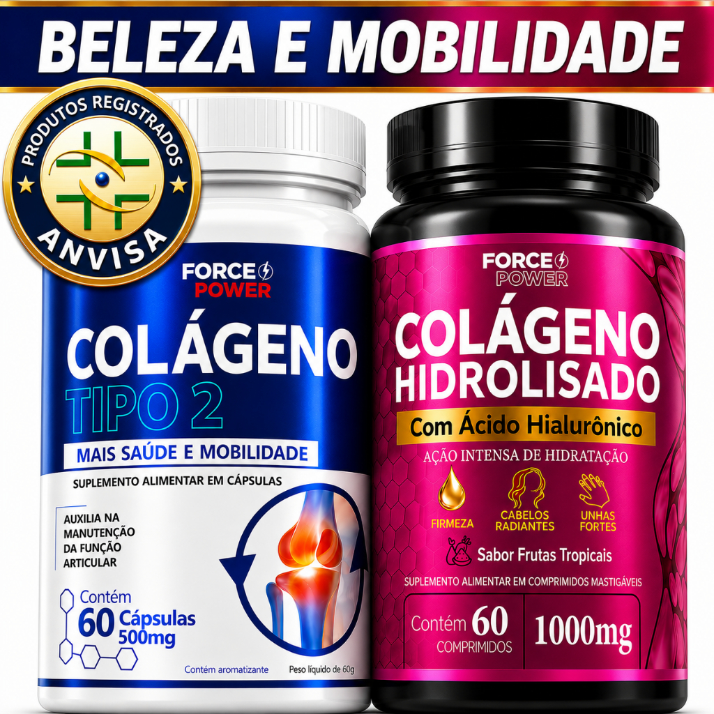 Colágeno Hidrolisado Ácido Hialurônico + Colágeno Tipo 2 Original Pele Cabelos Unhas + Articulações