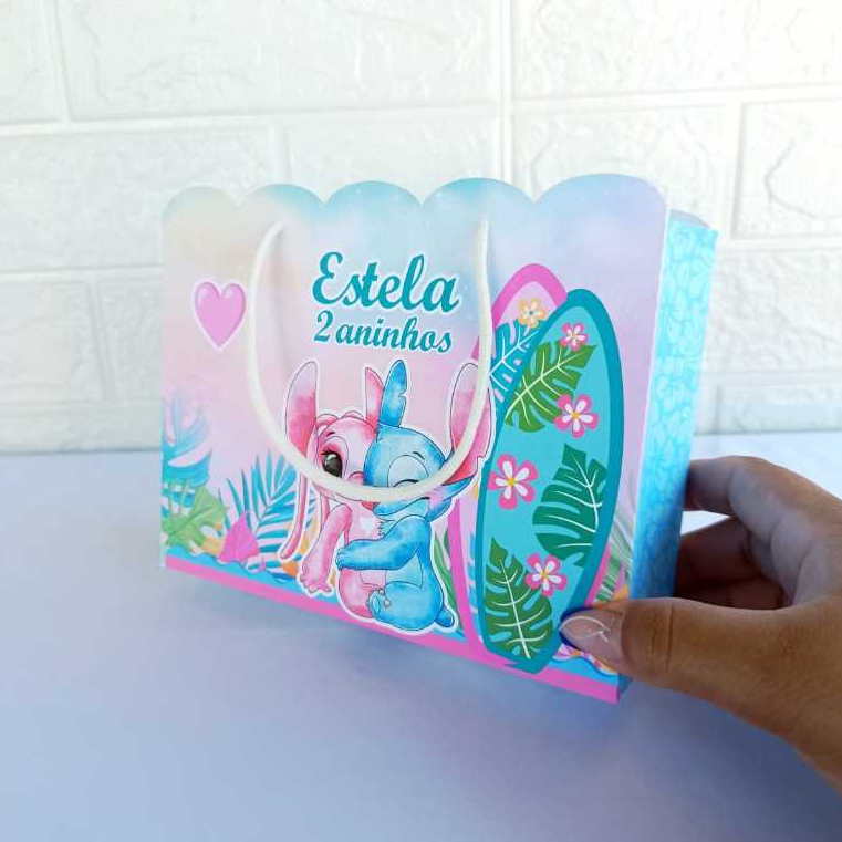 Sacolinha Stitch e Angel Personalizada - Lembrancinha fim de Festa - Mimo - DESMONTADA