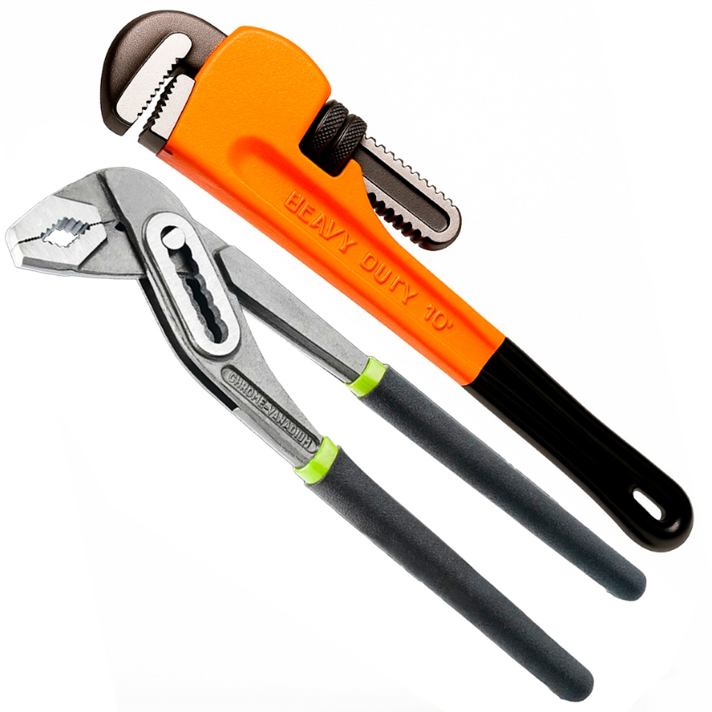 Alicate Bomba D'água 12" e Chave Grifo 10" Uso Profissional Bico de Papagaio Ajustável Hidráulico