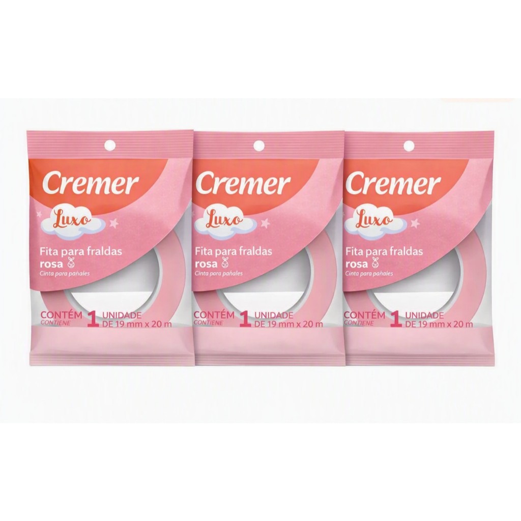 Kit com 3 - Fita Para Fralda Cremer Luxo Rosa