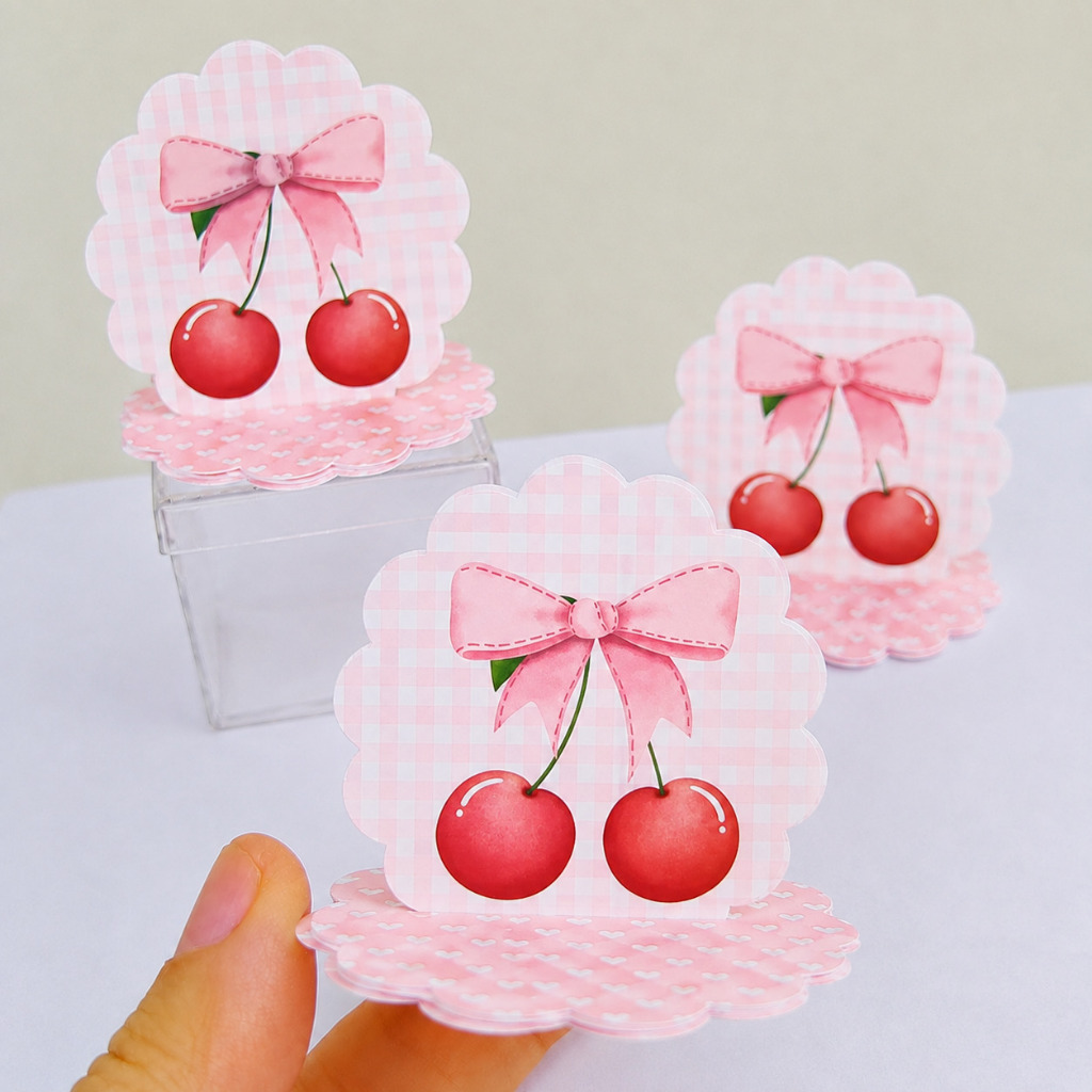 Kit Aplique 3D, 10, 20, 30 ou 40 und. Tag CEREJINHA Personalizados Lembrancinhas Festa infantil Aniversário