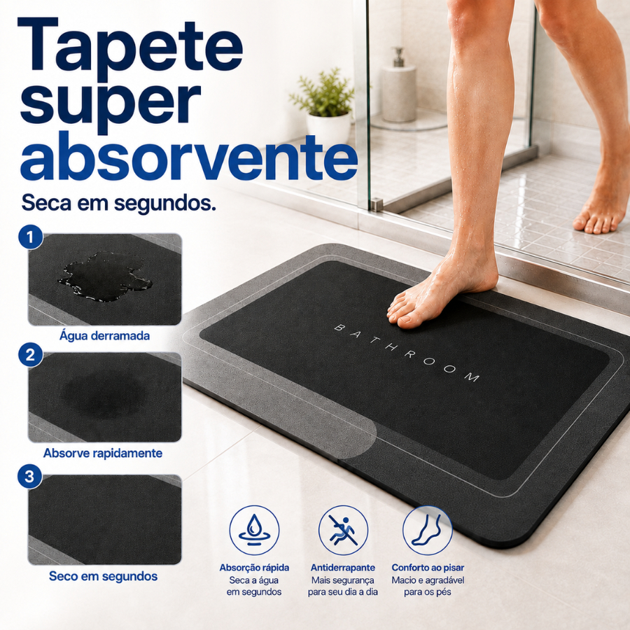 Tapete Mágico de Banheiro Super Absorvente Antiderrapante Secagem Rápida 40x60cm