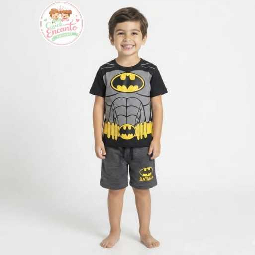 Conjunto Infantil Masculino Super Herói Camiseta Algodão + Bermuda Moletinho Menino