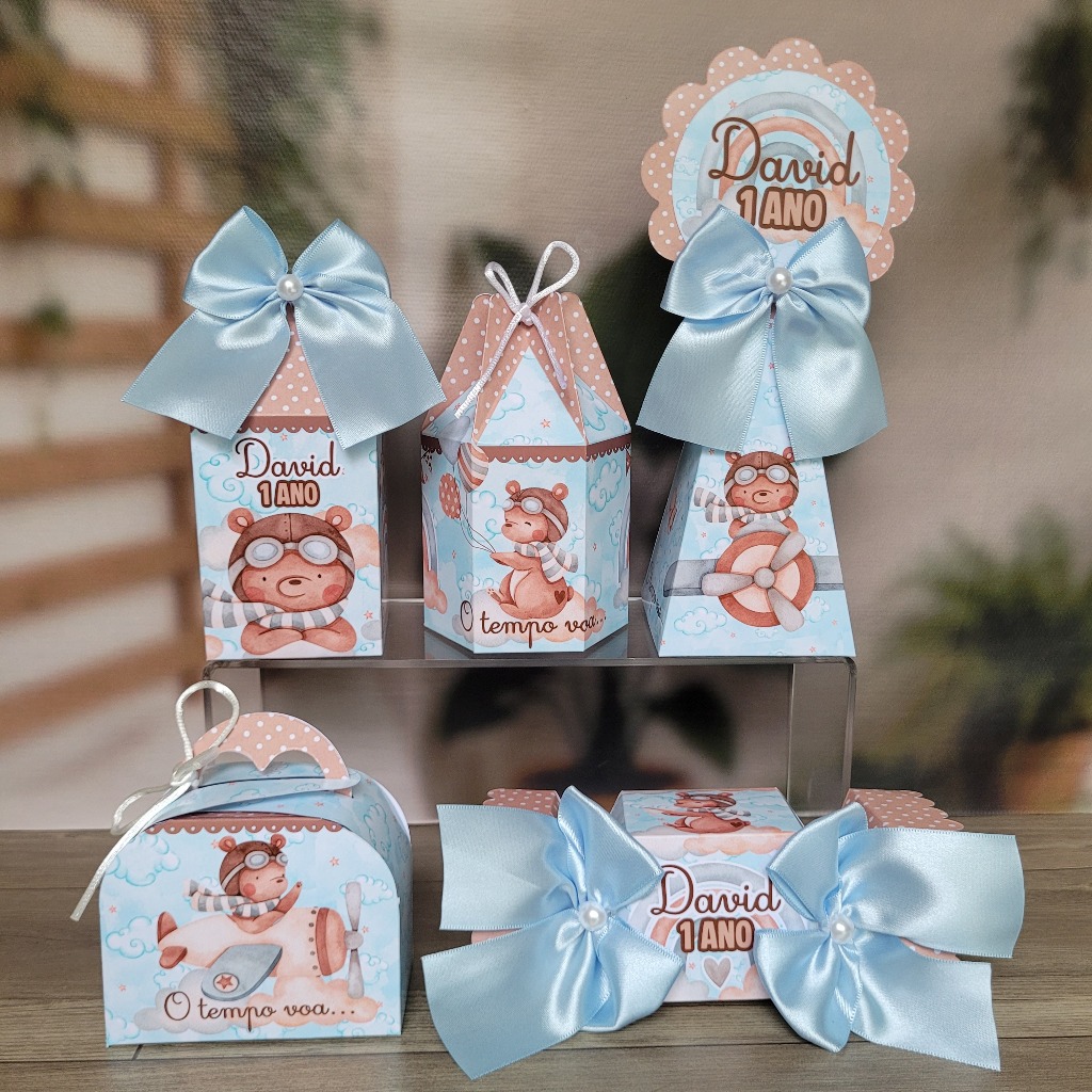 Kit Festa Ursinho Aviador Personalizado com nome e idade - DESMONTADO - Lembrancinhas de Aniversário Infantil