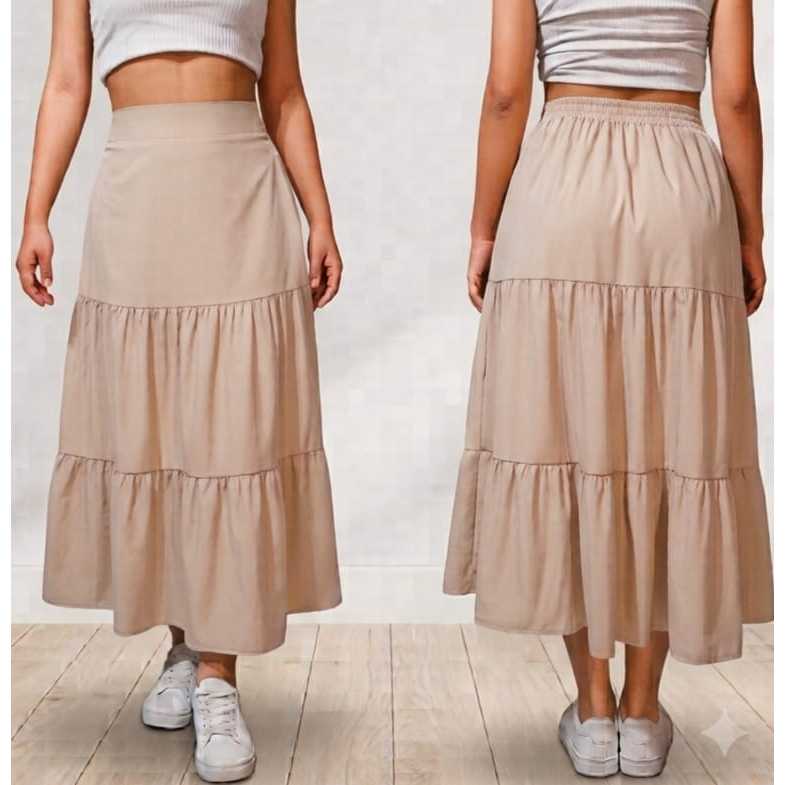 Saia Midi Três Marias Feminina no tecido Crepinho LISO com forro Cintura com Elástico TENDENCIA 2026 Moda Evangélica
