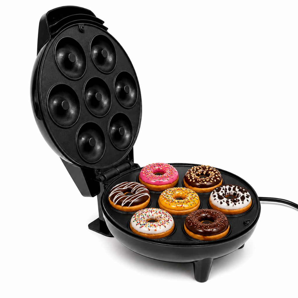 Máquina de Donuts Elétrica 7 Rosquinhas Mini Donuts Portátil 220V