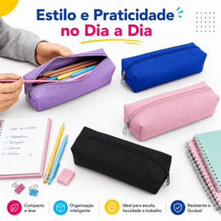 Estojo Escolar de Nylon Colorido  1 Divisória Universidade Volta as Aulas