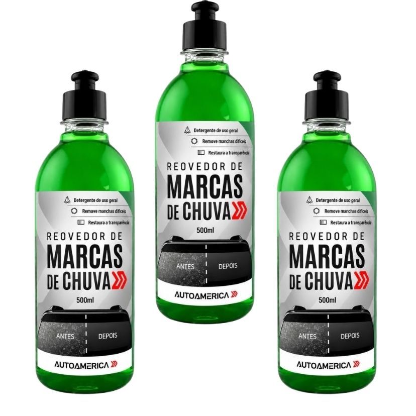Kit 3 Removedores de Marcas de Chuva e Água Autoamerica 500ml O Kit com 3 Removedores de Marcas de Chuva e Água Autoame