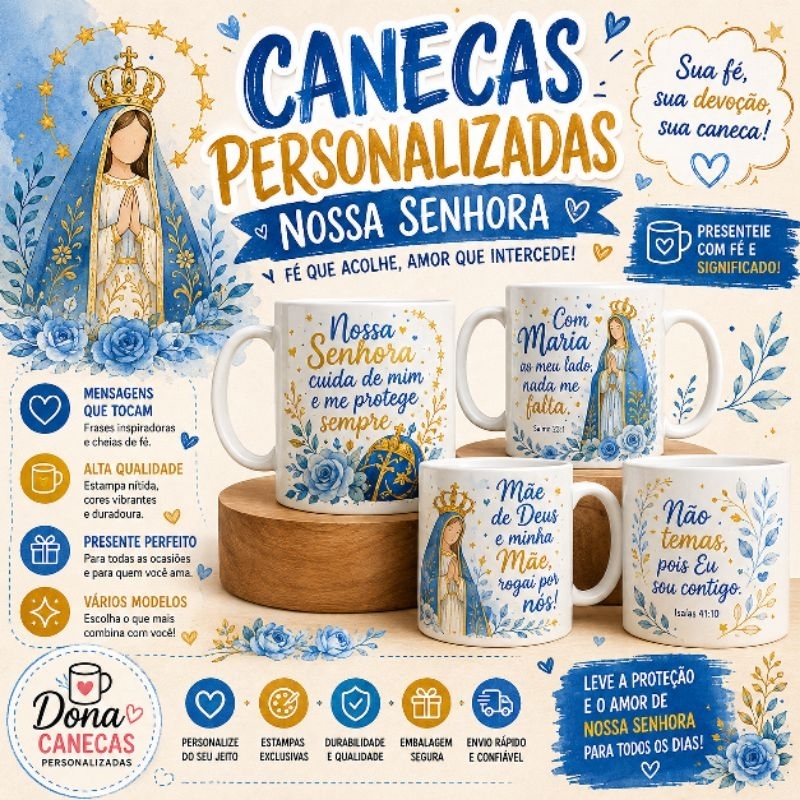 Caneca Personalizada Nossa Senhora Aparecida | Presente Católico Religioso Porcelana