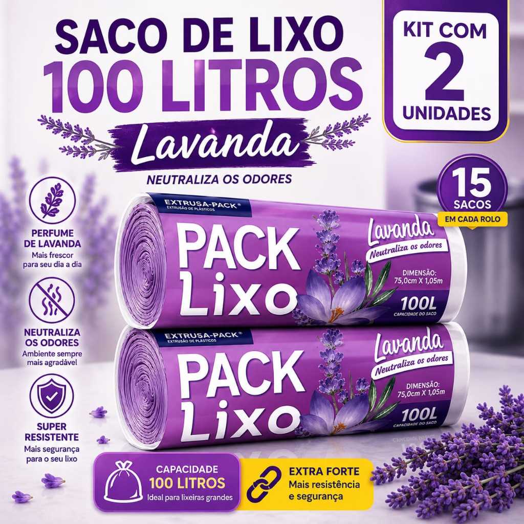 Sacos De Lixo 100 Litros Perfumado Lavanda Neutralizador Odores Banheiro Cozinha Saco Perfumado