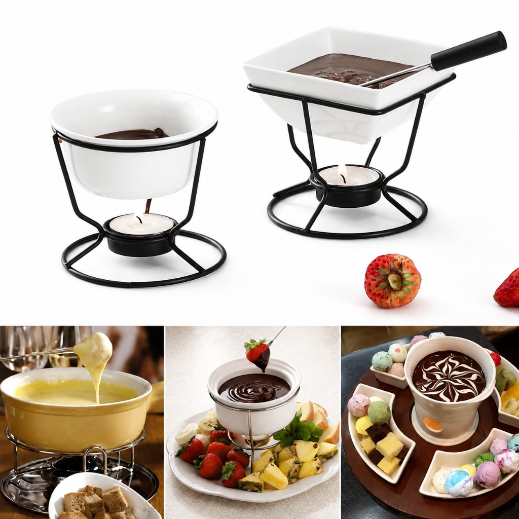 Kit c/7 Pcs DIY Conjunto de Fondue de Chocolate cerâmica manteiga aquecedores com prateleira