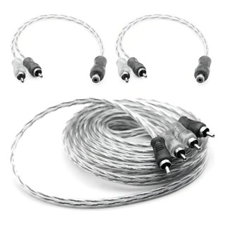 Kit Cabo RCA  5m + 2y Dupla  Svart TechOne Com Dupla Blindagem E Conectores Banhados A Níquel Para Som Automotivo Preto