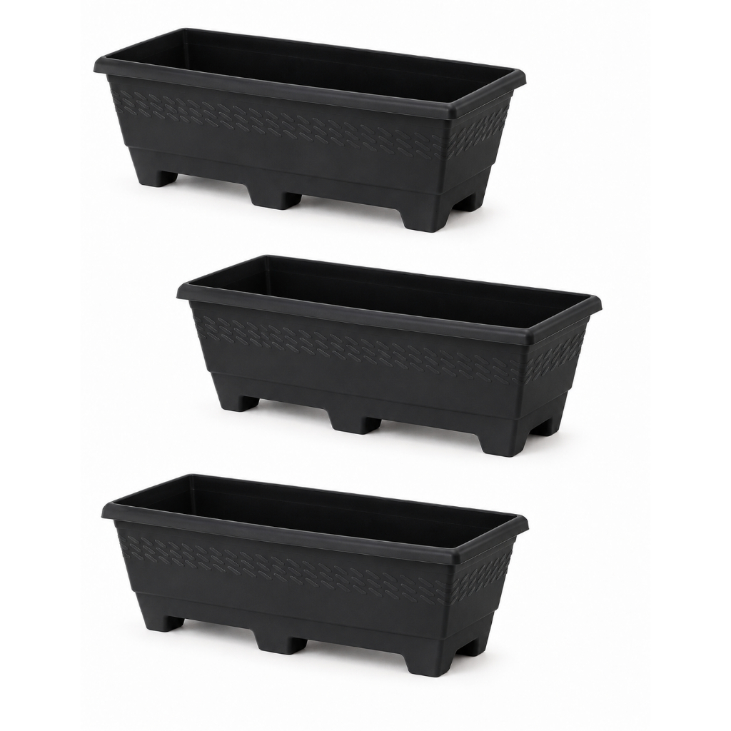 Kit 3 Jardineira Floreira Grande 9,5 Litros Plastico Vaso Para Flores e Plantas Floreira Jardinagem Horta Cerâmica Preta