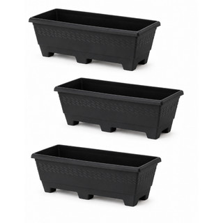 Kit 3 Jardineira Floreira Grande 9,5 Litros Plastico Vaso Para Flores e Plantas Floreira Jardinagem Horta Cerâmica Preta