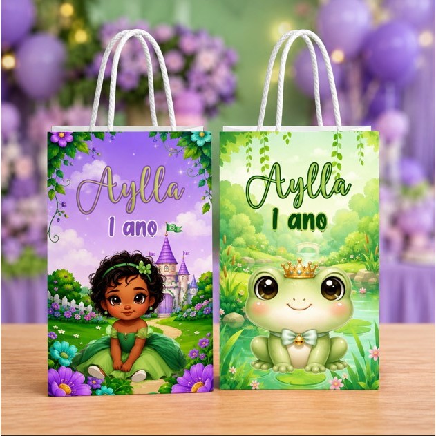 Sacolinha Personalizada A Princesa e o sapo Tiana baby Infantil -Festa Lembrancinhas Mimos Aniversário