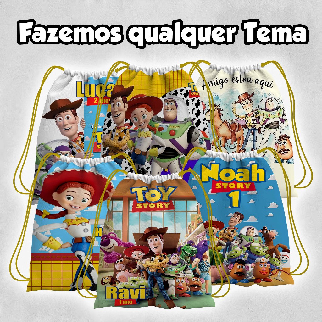 Mochilinha Personalizada para Festa Infantil Sacolinhas Surpresa Aniversário Lembrancinha Toy Story Qualquer Tema