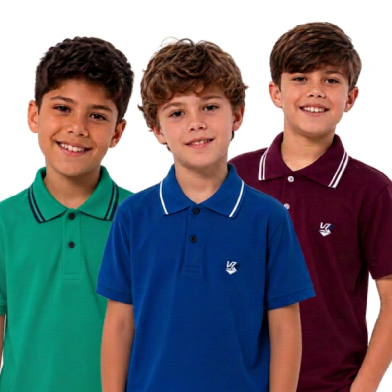 Kit 3 Camisas Gola Polo Infantil 100% Algodão 2 a 14 Anos.