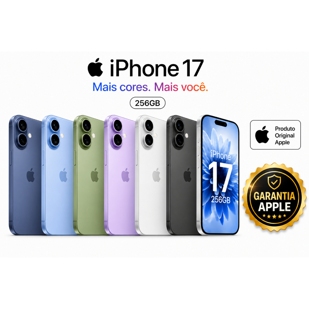 Apple iPhone 17 256GB 5G Tela 6,3" 120Hz 48MP iOS Original Novo Lacrado com Gara
