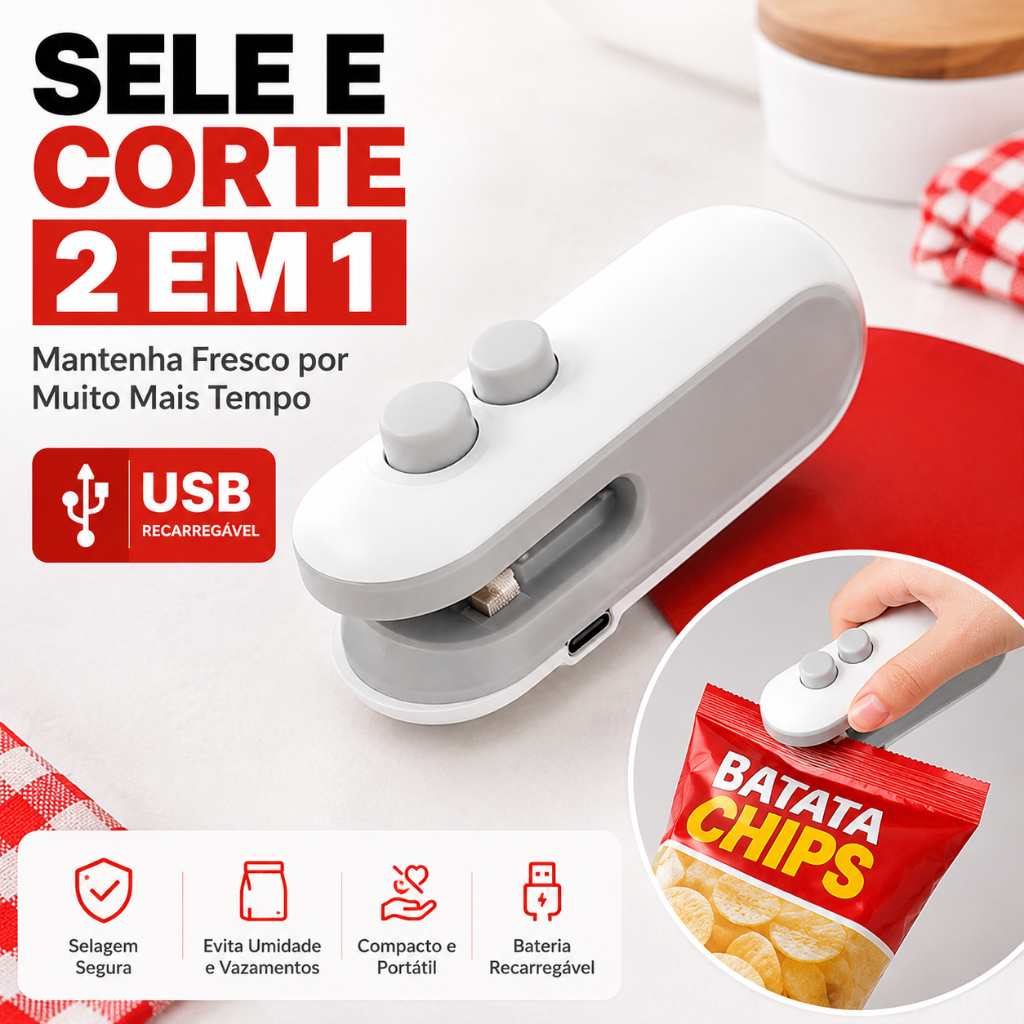 Mini Selador De Embalagem 2 Em 1 Portátil Recarregável USB Cortador De Sacos Plásticos Prático Para Cozinha