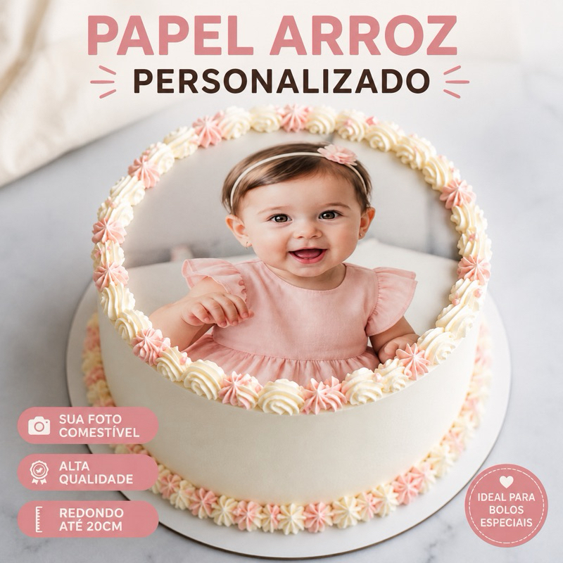 Papel Arroz Personalizado Redondo até 20cm para bolo