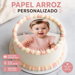 Papel Arroz Personalizado Redondo até 20cm para bolo