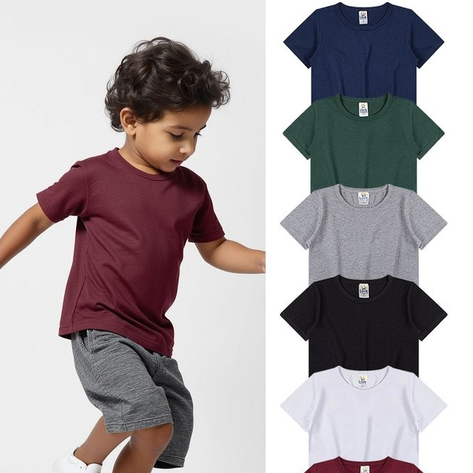 Kit 5 Camisetas Básicas Lisas Confortáveis Infantil Menino - Sortido