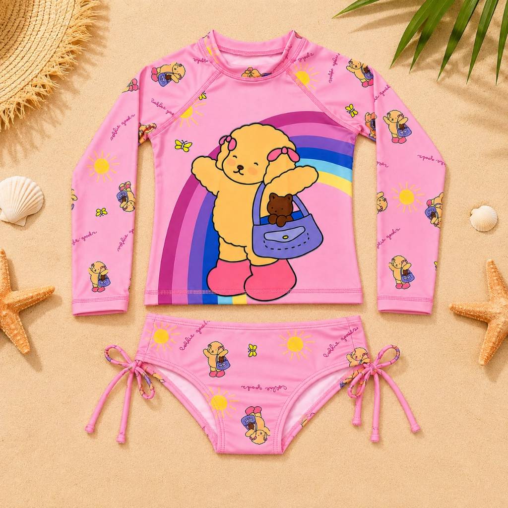 conjunto menina manga longa Blusa + calcinha estampada natação praia, piscina proteção uv50+