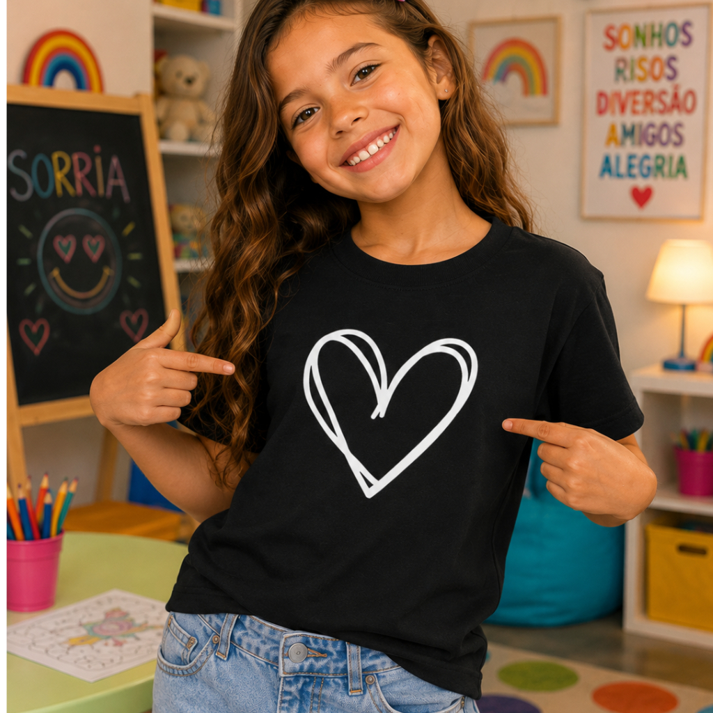 Camiseta Infantil Menina Juvenil Criança Adolescente Feminina Coração Blogueirinha Estilosa Em Alta