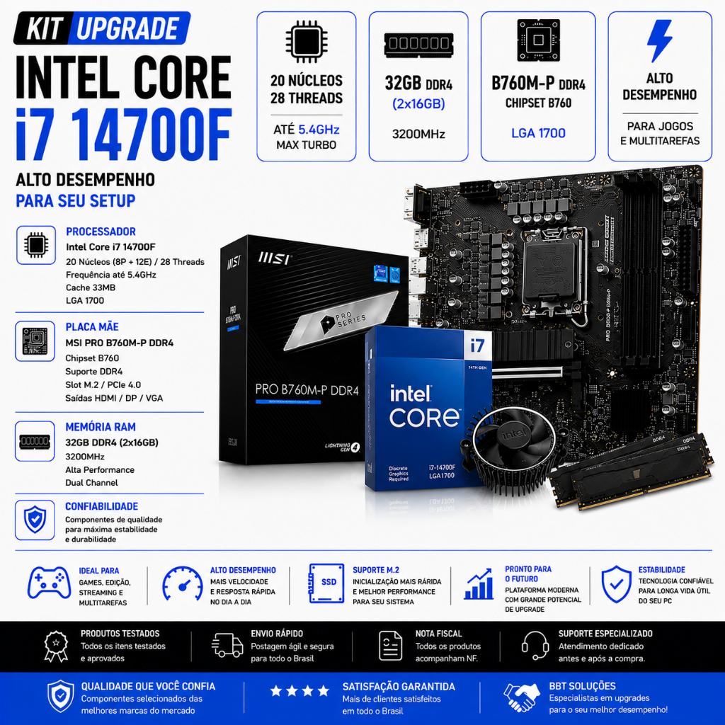 Kit Upgrade I7 14700f + Placa Mãe B760m + 32gb Ddr4