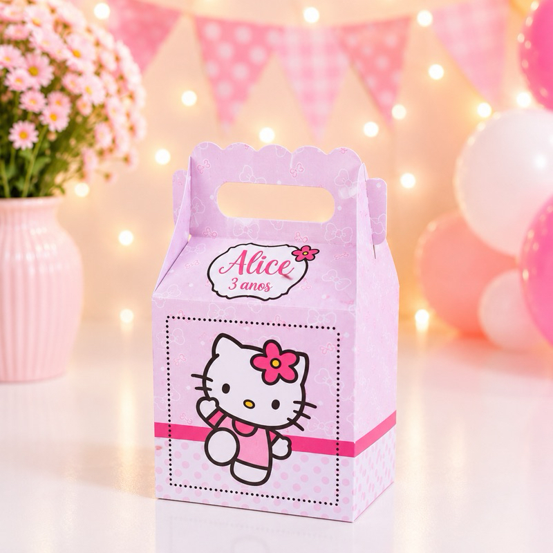 Caixa Maletinha Joy Personalizada | Chá de bebe | Lembrancinha aniversário Hello Kitty Rosa
