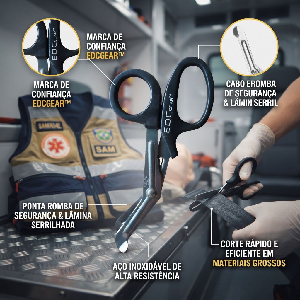 Tesoura Ponta Romba APH Tática Primeiros Socorros Resgate Emergência Aço Inox 2/5 peças