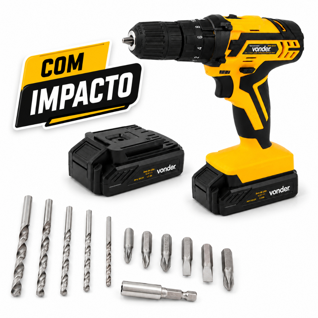Furadeira Parafusadeira Impacto 12V PFV012I com Maleta Acessórios Vonder