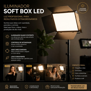 Iluminador Led Vídeo U800 Profissional Painel Ring Light 50w 127/220v Preto Rgb