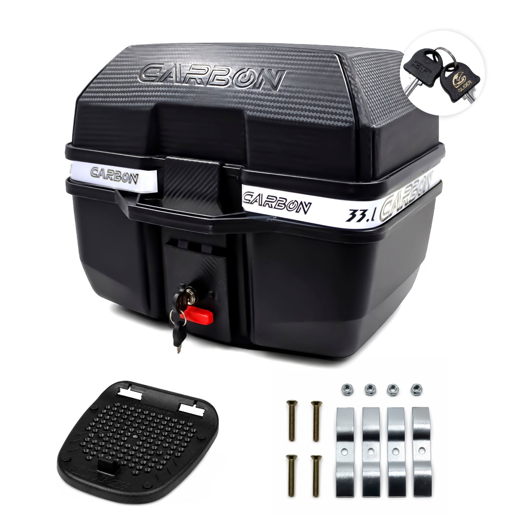 Bauleto Traseiro Moto 33L Glider Preto Chave Suporte Kit Fixação Universal