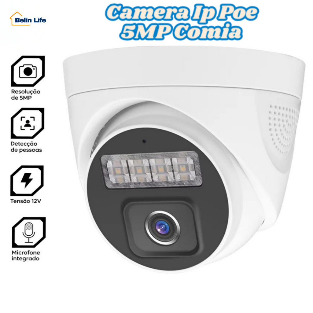 Camera de Seguranca IP Dome POE 5MP AITEK SEG6050BP Impermeavel IP66 Audio Visao Noturna
