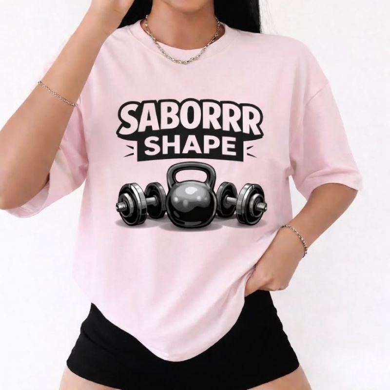 Camiseta Feminina Fitness Academia “SABORRR SHAPE” Estampada Casual Streetwear Treino Moda Esportiva Confortável Cinza
