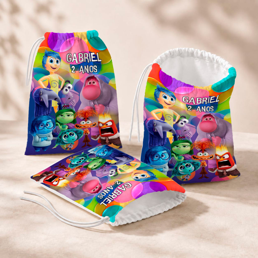 20 Sacolinhas Personalizada Festa Infantil 18x26 Aniversário Lembrancinha Divertida Mente Divertidamente M2