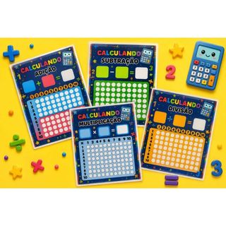 Kit 4 Pranchas Matemática | Adição, Subtração, Multiplicação e Divisão | Pedagógico Platificado TEA e TDAH + Brinde