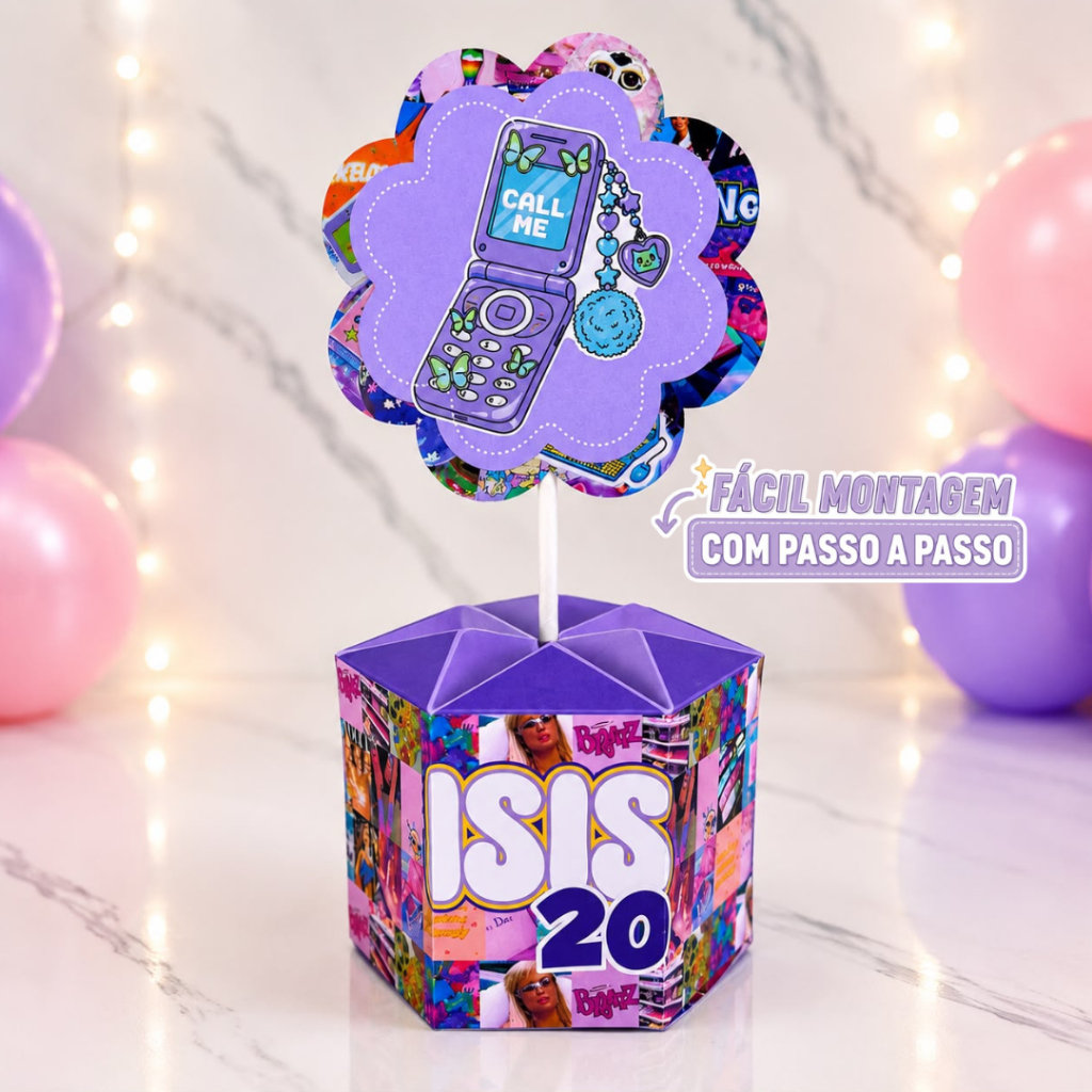Centro de Mesa Anos 2000 Roxo Pegue e Monte Personalizado | Decoração de Mesa | Lembrancinhas Festa Infantil 💜