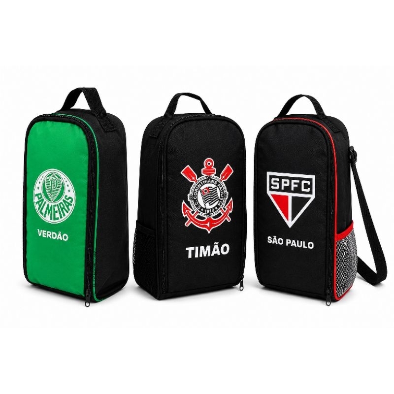 Porta Chuteira Transversal de Times de Futebol Bolsa Esportivo com Porta garrafa