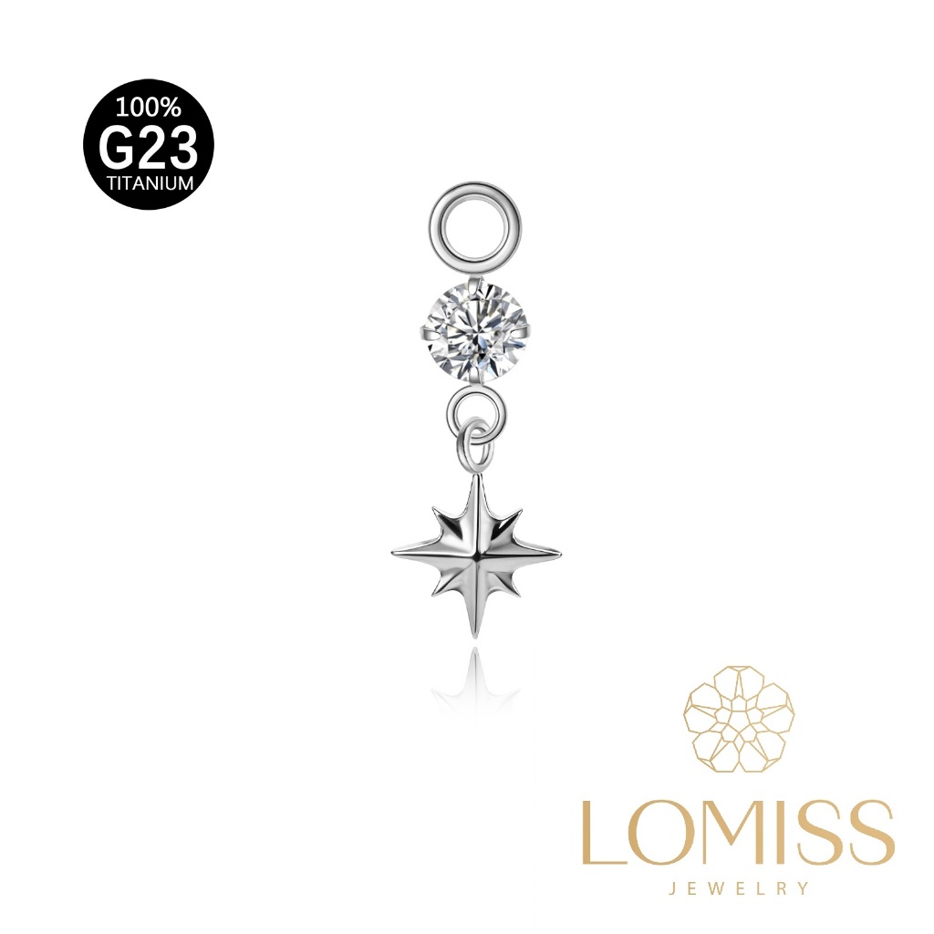 LOMISS Pingente Para Piercing 100% Titânio Starburst CZ North Star Charm Pendant Para Brincos De Abraço De Argola — imagem 2 de 2