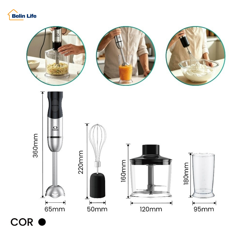 Kit Mixer 4 em 1 Multifuncional Processador de Alimentos Inox Potente 260W Onistek ON-MX503