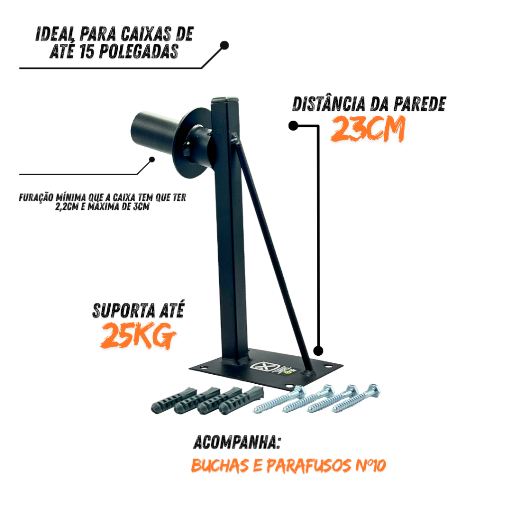 Kit 2 Suporte De Parede Para Caixa De Som Acustica Até 25kg P/Igrejas, Salões, Bares etc; — imagem 2 de 2