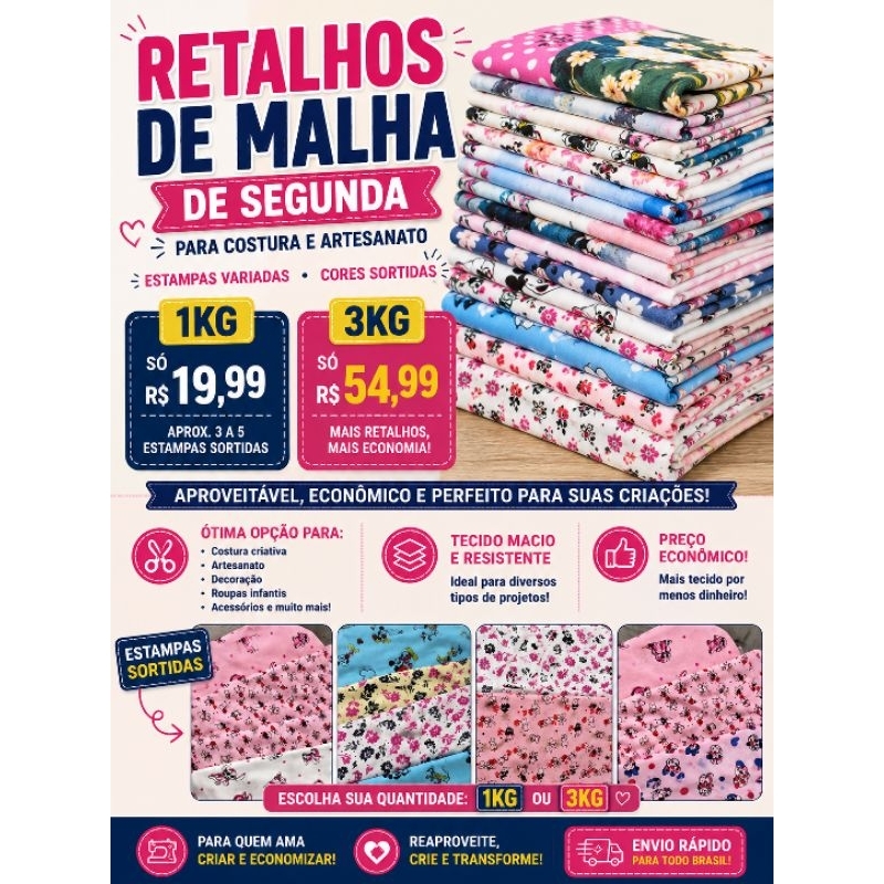 RETALHOS DE MALHA DE SEGUNDA 1KG / 3KG – ESTAMPAS INFANTIS SORTIDAS