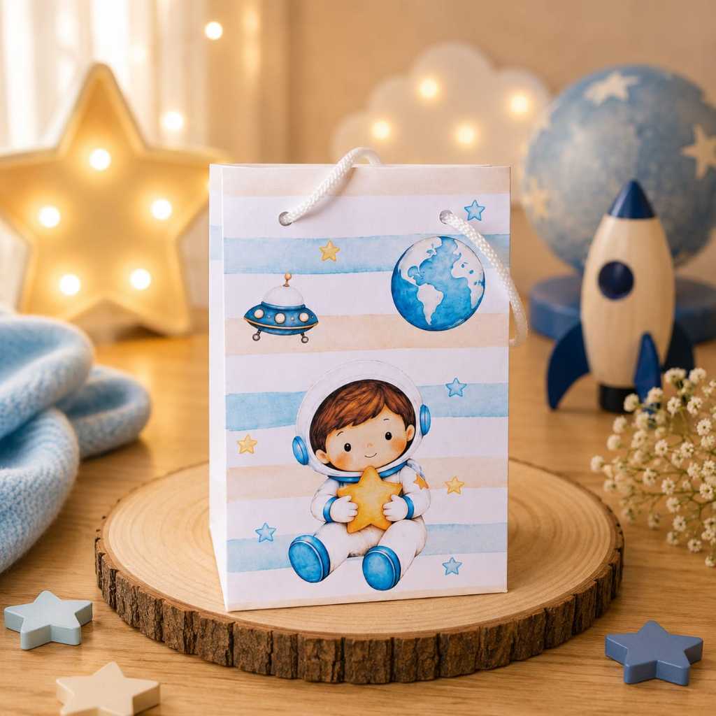 Kit Sacolinha - Sacola  Papelaria Personalizada  ASTRONAUTA MENINO 2 - Lembrancinha - Caixinha para Festa Infantil