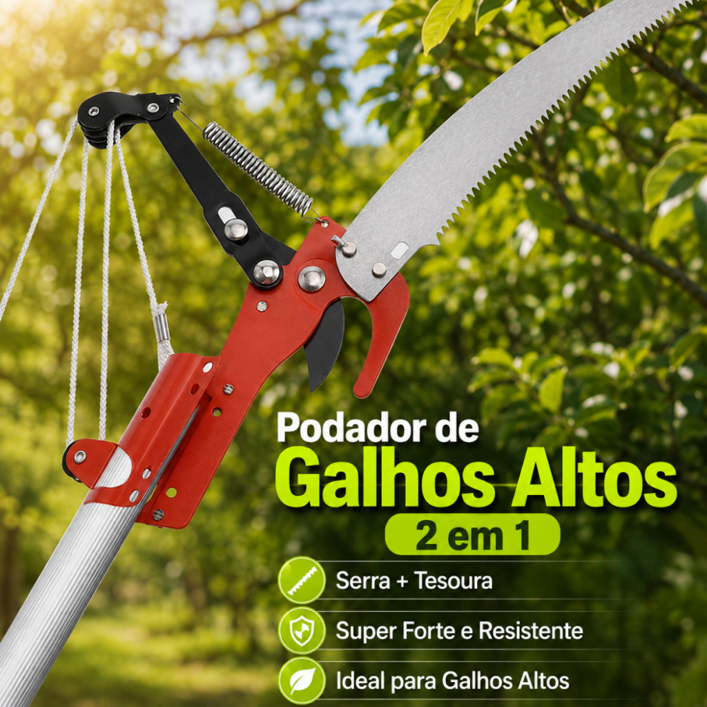 Podador De Galhos Altos Tesoura 2 Em 1 Serra E Poda Com Serrote Super Forte e Resistente