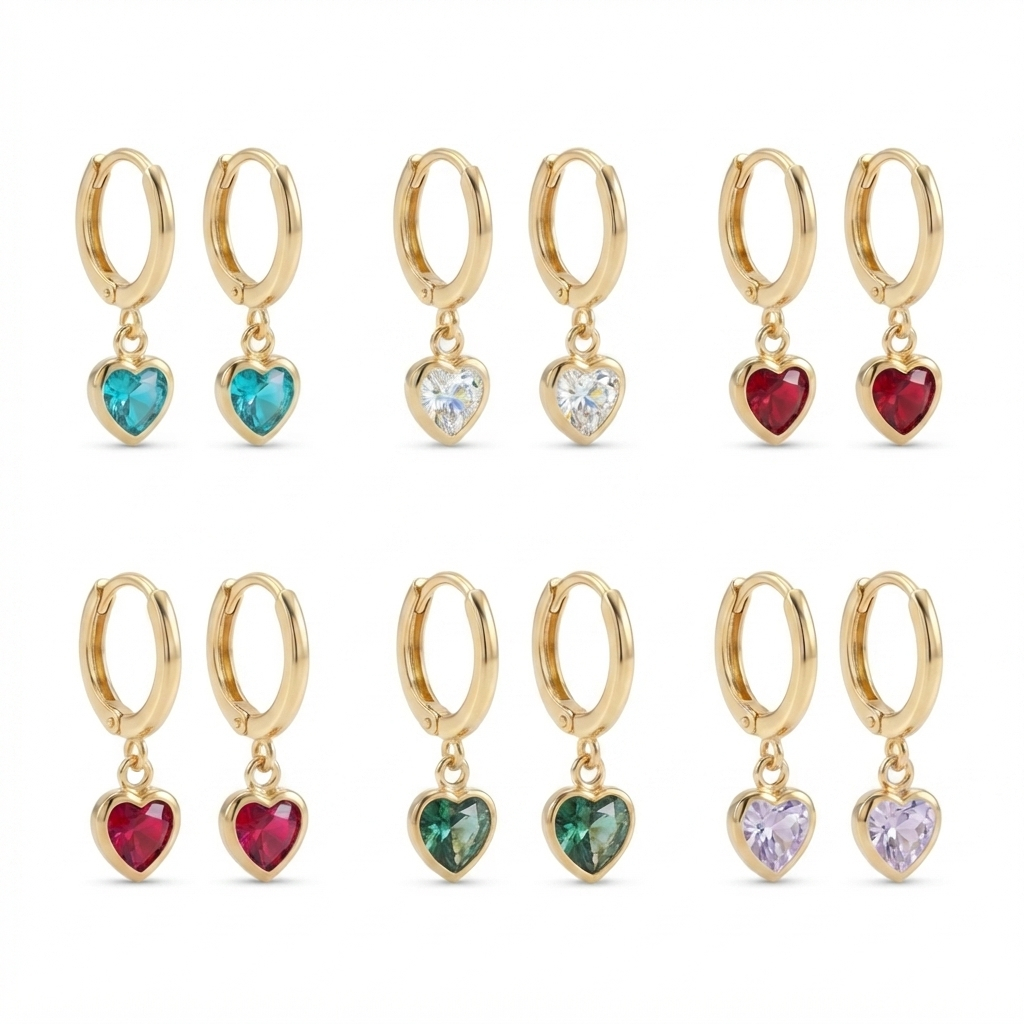 Brinco Mini Argola Coração Zircônia Banhado a Ouro 18K Semijoia Antialérgica