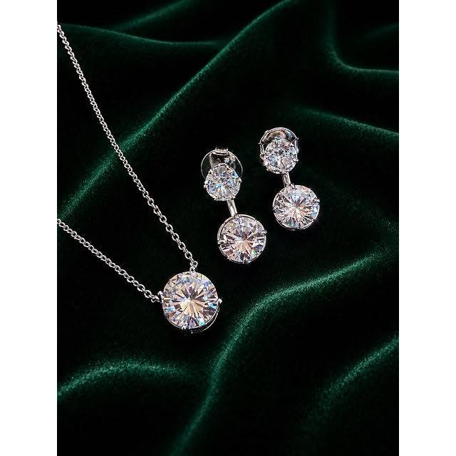 Conjunto de Colar e Brinco Feminino – Acessório Delicado, Elegante e Sofisticado com Pedras Brilhantes